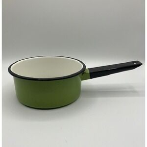 Vintage Saucepan Enamelware Green/White Mid Century Modern Kitchen‎ Decor 3 cup